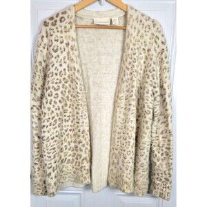 Cynthia Rowley Animal Print Eyelash Open Front Cardigan Sweater Size XL